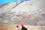 Admiring the dinosaur tracks near Sucre