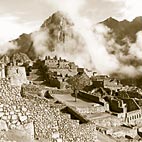 Machu Picchu with Huayna Picchu in sunlight